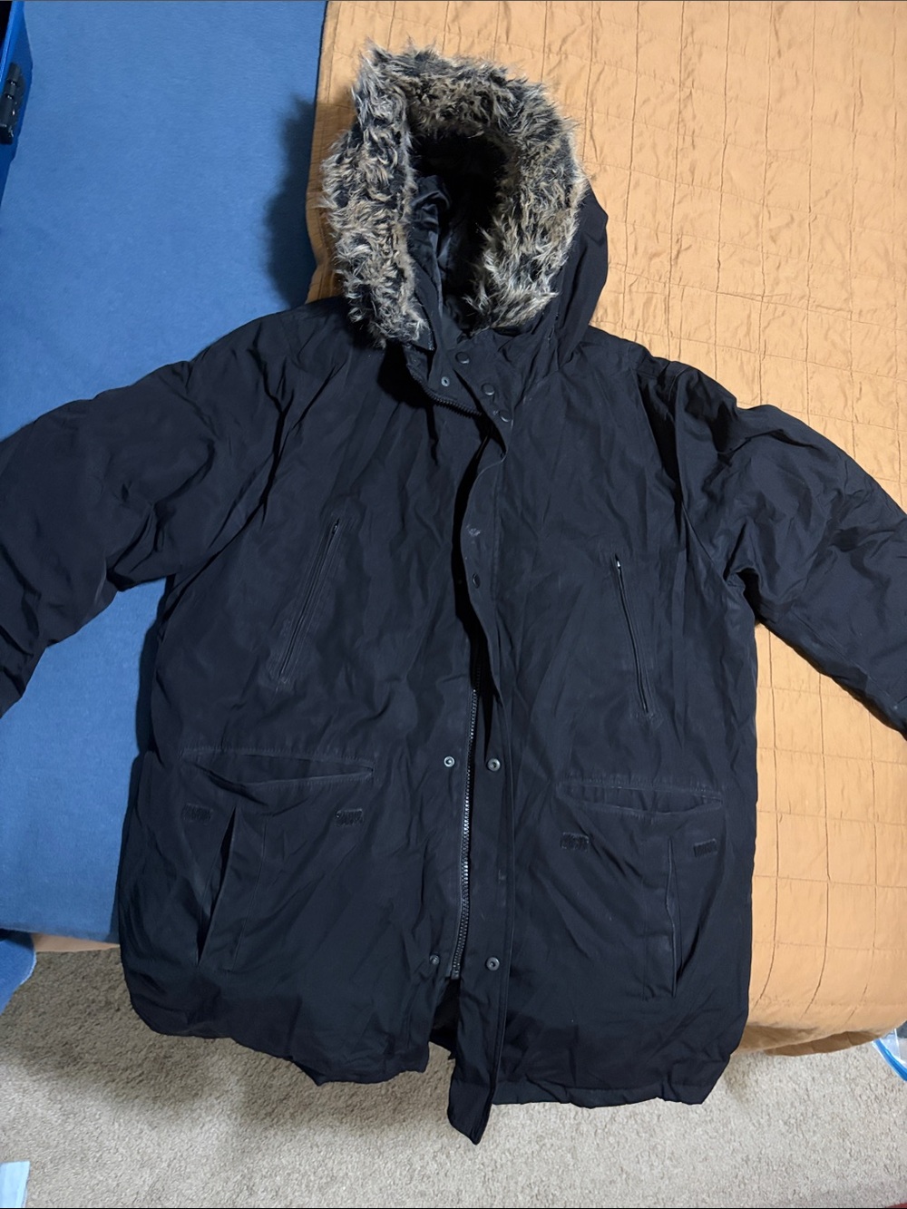 London Fog Black Puffer Parka with Faux-Fur Hood